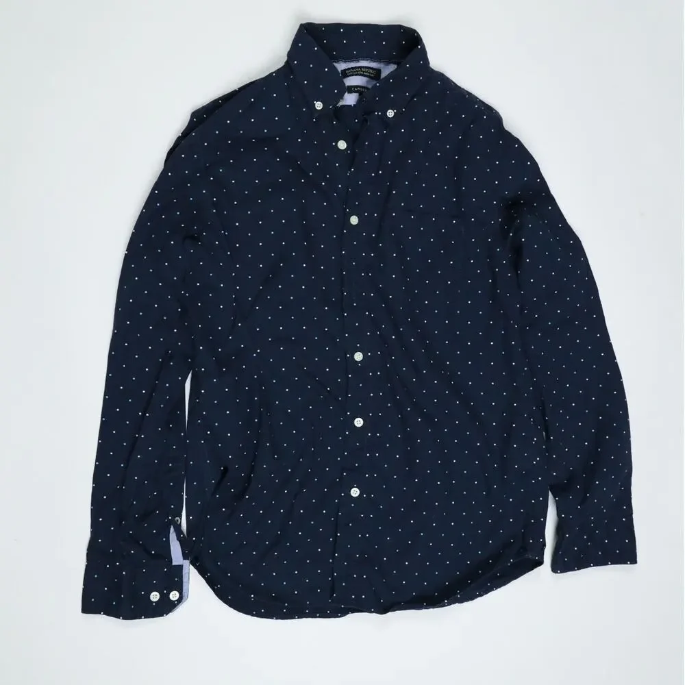 Banana Republic Camden Fit Polka Dot Button Down Shirt M Blue 100% Cotton Casual